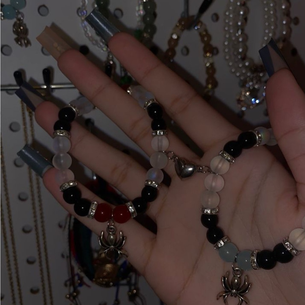 Black and Red Beaded Bracelets with Charms